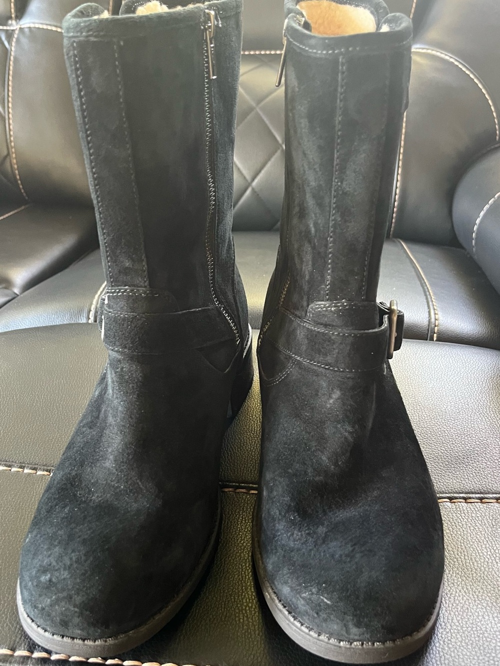 UGG Black Suede Leather Buckle Moto Boots Women’s Size 9.5